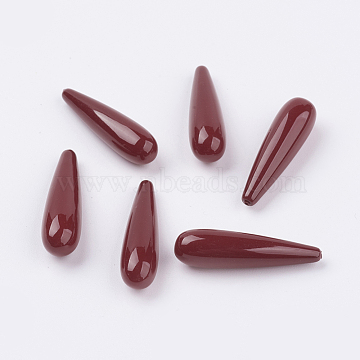 Shell Pearl Half Drilled Beads, teardrop, Dark Red, 30~31x8mm, Hole: 0.5~1mm(X-BSHE-G011-03A)