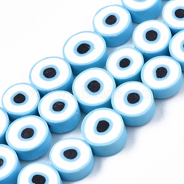 Light Blue Flat Round Polymer Clay Beads