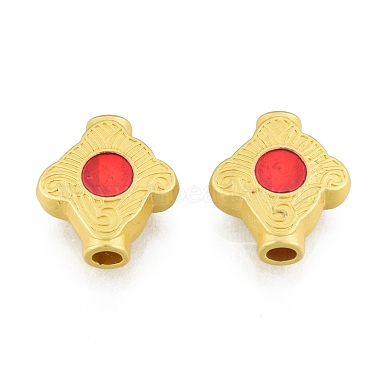 Matte Gold Color Red Rhombus Alloy+Enamel Beads