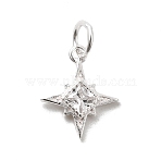 925 Sterling Silver Pave Clear Cubic Zirconia Star Charms, with Jump Rings and 925 Stamp, Silver, 12.5x10.5x2mm, Hole: 3.5mm(STER-A048-01S)