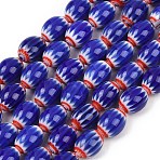 Handmade Millefiori Glass Oval Bead Strands, Chevron Beads, Single Flower Design, Blue, 13~13.5x10mm, Hole: 1.2~1.4mm, about 28pcs/strand, 13.98''~14.21''(35.5~36.1cm)(LK-Z001-01A)