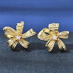 Valentine's Day Flower Brass Clear Cubic Zirconia Stud Earrings for Women, Golden, 17x19mm(EJEW-A162-09G)