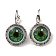 Eye Glass Leverback Earrings with Brass Earring Pins, Lime Green, 29mm(EJEW-Q798-01E)