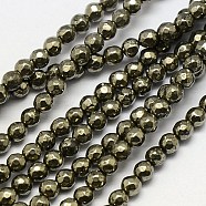 Natural Pyrite Beads Strands, Round, Faceted, 4mm, Hole: 0.5mm, about 104pcs/strand, 15.35 inch(G-L031-4mm-03)
