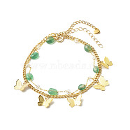 Natural Green Agate Beads Anklets Set for Girl Women, Butterfly Charms Anklets, 8-7/8 inch(22.5cm), 9-1/8 inch(23cm), 2pcs/set(AJEW-AN00450-04)