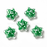 Transparent Glass Beads, with Polka Dot Pattern, Star, Green, 13x13x6.5mm, Hole: 1mm(LAMP-M011-05F)