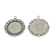 Tibetan Style Zinc Alloy Flat Round Pendant Cabochons Bezel Settings, Lead Free & Cadmium Free, Antique Silver, 34x30x2mm, Hole: 3mm, Tray: 20mm, about 110pcs/500g(TIBEP-R334-248AS-RS)