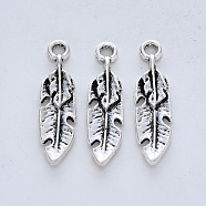 Tibetan Style Alloy Pendants, Cadmium Free & Lead Free, Feather, Antique Silver, 29x7.5x3mm, Hole: 2mm(X-TIBE-R316-114AS-RS)