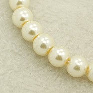 Pearlized Glass Pearl Round Beads Strands, Creamy White, 8mm, hole: 1mm, about 100pcs/strand, 32 inch(X-HY-8D-B02)