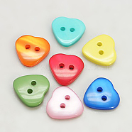 Resin Buttons, Dyed, Heart, Mixed Color, 12x11x3mm, Hole: 2mm(RESI-D032-12x11mm-M)