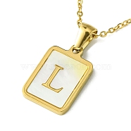 Ion Plating(IP) Rectangle with Initial Letter 304 Stainless Steel Pendant Necklace, white Shell, Real 18K Gold Plated, Letter L, 16.06 inch(40.8cm)(NJEW-R265-04G-L)