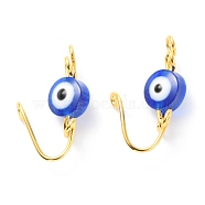 Brass Nose Rings, with Evil Eye Resin Beads, Nose Cuff Non Piercing, Clip on Nose Ring for Women Men, Blue, Golden, 22x8.5x11mm, Hole: 1.5mm(AJEW-F053-05G)