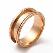 201 Stainless Steel Grooved Finger Ring Settings, Ring Core Blank, for Inlay Ring Jewelry Making, Rose Gold, Inner Diameter: 20mm, Groove: 3.7mm(STAS-P323-10RG)