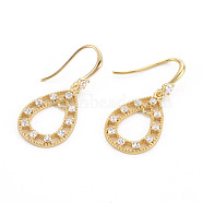 Teardrop Brass Micro Pave Clear Cubic Zirconia Earring Hooks, Ear Wire, with Vertical Loop, Nickel Free, Real 18K Gold Plated, 31mm, 21 Gauge, Pin: 0.7mm, 21 Gauge, Pin: 0.7mm(for half drilled bead)(KK-S356-433-NF)