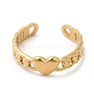 304 Stainless Steel Open Cuff Ring, Heart, Real 14K Gold Plated, Inner Diameter: 16.6mm(RJEW-K248-07G)