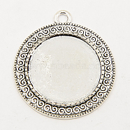 Tibetan Style Zinc Alloy Pendant Cabochon Settings, Cadmium Free & Lead Free, Antique Silver, Flat Round Tray: 25mm in diameter, 39x34.5x2mm, Hole: 3mm(TIBEP-M004-08AS-RS)