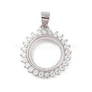 925 Sterling Silver Micro Pave Cubic Zirconia Pendant Setting, Open Back Settings , Round, Tray: 10mm, 17x15x3mm, Hole: 3.5mm(STER-H113-04P-01)