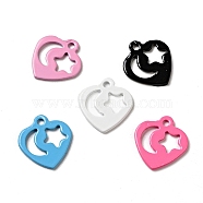 Spray Painted 201 Stainless Steel Charms, Heart with Star & Moon Pattern, Mixed Color, 12x11.5x1mm, Hole: 1.4mm(STAS-G304-15)