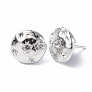 304 Stainless Steel Stud Earring Findings, with Rhinestone Settng and Ear Nuts, Flat Round with Star, Stainless Steel Color, Fit For 1~1.5mm Rhinetstone, 12.5~13mm, Pin: 0.7mm(STAS-F286-18P)