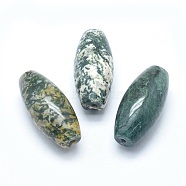 Natural Moss Agate Beads, Half Drilled, Rice, 42.5~44x19~20mm, Hole: 3mm(G-P384-T11)