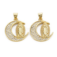 Brass Micro Pave Cubic Zirconia Pendants, Nickel Free, Moon with Virgin, Real 16K Gold Plated, 23.5x21x3.5mm, Hole: 3x5mm(KK-Q252-050-NF)