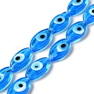 Handmade Evil Eye Lampwork Beads Strands, Horse Eye, Dodger Blue, 15~16x8~8.5x3~4mm, Hole: 1.5mm, about 28pcs/strand, 16.85 inch(42.8cm)(LAMP-G154-06G)