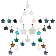 30Pcs 15 Colors Gemstone Pendants, with Platinum Tone Brass Findings, Star, 22~23x20~24x5~7mm, Hole: 2x7mm(G-SC0001-38)