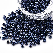 8/0 Czech Opaque Glass Seed Beads, Lustered, Round, Prussian Blue, 3x2mm, Hole: 1mm, about 500g/bag(SEED-N004-003A-05)