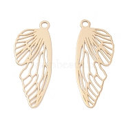 Ion Plating(IP) 316 Surgical Stainless Steel Pendants, Insect Wing, Real 24K Gold Plated, 21.5x8x0.5mm, Hole: 1.2mm(X-STAS-H163-18G)