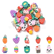 20Pcs 10 Style Handmade Polymer Clay Charms, with Iron Findings, Platinum, Mixed Shape, Mixed Color, 11~18x8~12x3~5mm, Hole: 1.8~2mm, 2pcs/style(CLAY-YW0001-75)