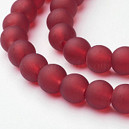 Transparent Glass Bead Strands, Frosted, Round, Dark Red, 6mm, Hole: 1.3~1.6mm, about 140pcs/strand, 31.4 inch(X-GLAA-S031-6mm-14)