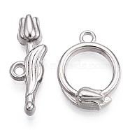 Non-Tarnish 304 Stainless Steel Toggle Clasps, Flower, Stainless Steel Color, Flower Ring: 17.5x13x3.5mm, Hole: 1.6mm, Bar: 22x8x4mm, Hole: 1.6mm(STAS-A092-05P-1)