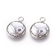 Resin Pendants, with 304 Stainless Steel Finding, Flat Round with Mermaid Fish Scale Shaped, Stainless Steel Color, Silver, 18x14x3.5mm, Hole: 2mm(RESI-L024-07)