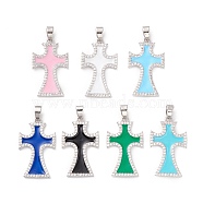 Rack Plating Brass Micro Pave Cubic Zirconia Pendants, with Enamel, Cadmium Free & Lead Free, Real Platinum Plated, Cross, Mixed Color, 28.5x17x1.5mm, Clasp: 6mm(ZIRC-M119-01P)