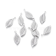 304 Stainless Steel Pendants, Leaf, Stainless Steel Color, 19x8x1mm, Hole: 1mm(STAS-G214-46P)