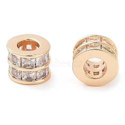 Brass Micro Pave Clear Cubic Zirconia Beads, Column, Real 18K Gold Plated, 6.5x5.5mm, Hole: 3mm(KK-U028-20G)