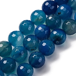 Natural Agate(Dyed & Heated) Beads Strands, Faceted, Round, Steel Blue, 15~16mm, Hole: 1.5mm, about 25pcs/strand, 15.35''(39cm)(G-K390-A17-01)