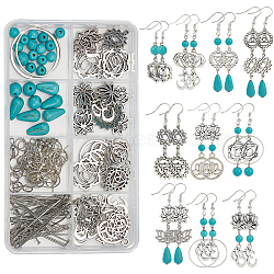 SUNNYCLUE DIY Chakra Dangle Earring Making Kits, Including Flower & Flat Round Alloy Pendants & Link Connectors, Synthetic Turquoise Beads, Brass Linking Rings & Earring Hooks, Mixed Color, 150Pcs/box(DIY-SC0019-72)