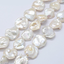 Natural Baroque Pearl Keshi Pearl Beads Strands, Cultured Freshwater Pearl, Nuggets, Floral White, 18~24x15~25x5~8mm, Hole: 0.5mm, about 21pcs/strand, 14.9 inch(PEAR-K004-23)