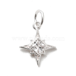 925 Sterling Silver Pave Clear Cubic Zirconia Star Charms, with Jump Rings and 925 Stamp, Silver, 12.5x10.5x2mm, Hole: 3.5mm(STER-A048-01S)