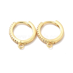 Brass Micro Pave Cubic Zirconia Hoop Earring Findings, with Horizontal Loop, Cadmium Free & Nickel Free & Lead Free, Long-Lasting Plated, Ring, Real 18K Gold Plated, 15x13x1.5mm, Hole: 1.2mm, Pin: 0.8mm(KK-P215-02G)