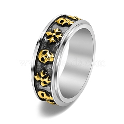 Skull & Cross Stainless Steel Rotating Finger Ring, Fidget Spinner Ring for Calming Worry Meditation, Golden, US Size 8(18.1mm)(PW-WG79328-11)