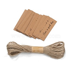 Rectangle Thank You Theme Kraft Paper Cord Display Cards, with 10m Bundle Hemp Rope, Word, 7x2x0.03cm, Hole: 3mm, 50pcs; Rope: 10m Long, 2mm In Diameter(CDIS-K003-01D)