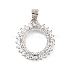 925 Sterling Silver Micro Pave Cubic Zirconia Pendant Setting, Open Back Settings , Round, Tray: 10mm, 17x15x3mm, Hole: 3.5mm(STER-H113-04P-01)