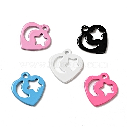 Spray Painted 201 Stainless Steel Charms, Heart with Star & Moon Pattern, Mixed Color, 12x11.5x1mm, Hole: 1.4mm(STAS-G304-15)