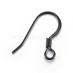 Stainless Steel French Earring Hooks, with Horizontal Loop, Flat Earring Hooks, Electrophoresis Black, 16x16x1.5mm, Hole: 2mm, Pin: 0.6mm(X-STAS-L211-13-B)