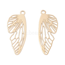 Ion Plating(IP) 316 Surgical Stainless Steel Pendants, Insect Wing, Real 24K Gold Plated, 21.5x8x0.5mm, Hole: 1.2mm(X-STAS-H163-18G)