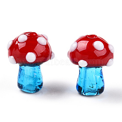 Handmade Lampwork Beads Strands, Mushroom, Red, 15~16.5x11.5~13mm, Hole: 2mm, about 20pcs/strand, 12.60~12.99 inch (32~33cm)(LAMP-N024-09D)