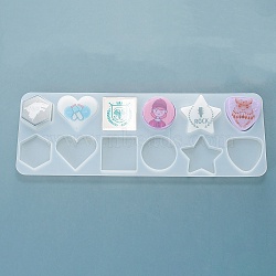 DIY Cabochon Silicone Molds, Resin Casting Molds, for UV Resin, Epoxy Resin Jewelry Making, Hexagon/Shield/Square/Heart/Round, Star, 215x75x8mm, Inner Diameter: 27~35x30~35mm(DIY-A038-01B)