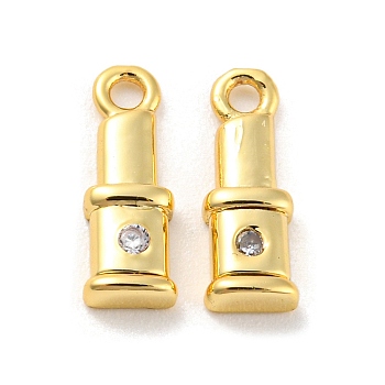 Rack Plating Brass Micro Pave Cubic Zirconia Charms, 
Long-Lasting Plated, Cadmium Free & Lead Free, Lipstick, Golden, 10.5x3.7x2mm, Hole: 1.2mm